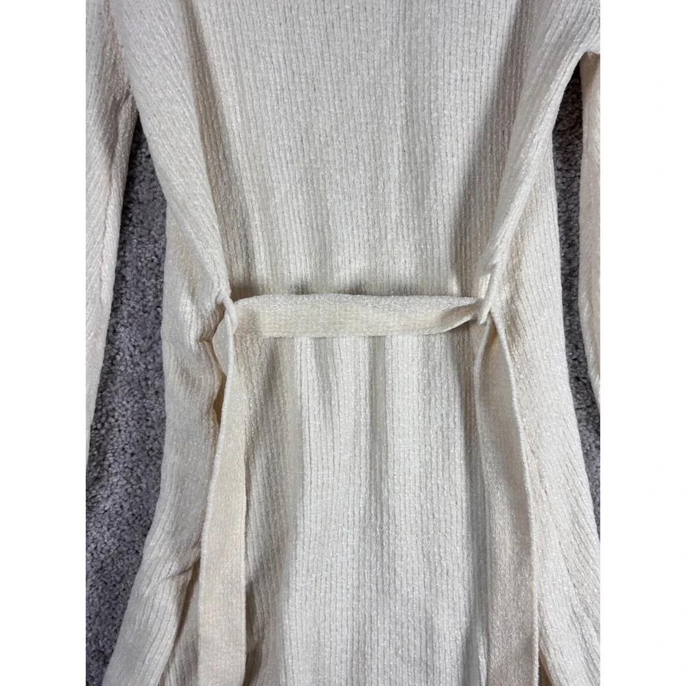 FAVLUX FASHION‎ Cream Ribbed Balloon Sleeve Sweater Dress Belted Size Small